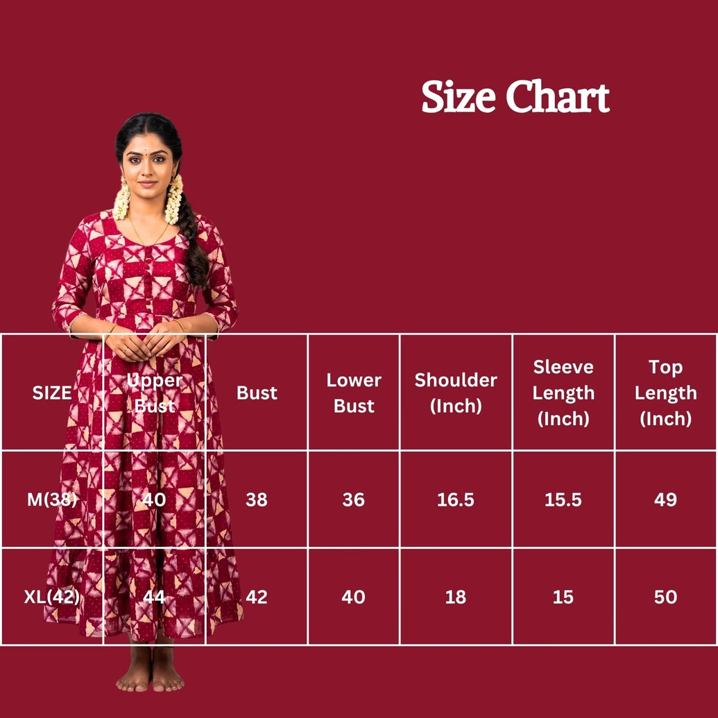 Rani Pink Rayon Anarkali Kurti With Floral Print & Stone Work, Round Neck, 3/4 Sleeves for Women