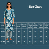 Sky Blue Floral Cotton Kurti with Elastic Pant - 2 Piece Set with Lace & Button Details