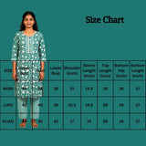 Aqua Green Floral Cotton Kurti Pant Set with Lace Detailing and Elastic Waist