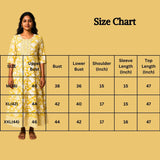 Yellow Cotton Anarkali Kurti with Geometric Floral Print, Golden Piping & Dori Detail