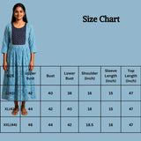 Women’s Navy Blue Cotton Anarkali Kurti Gown with Dori Tie, Geometric-Floral Print and Silver Sequin Detail