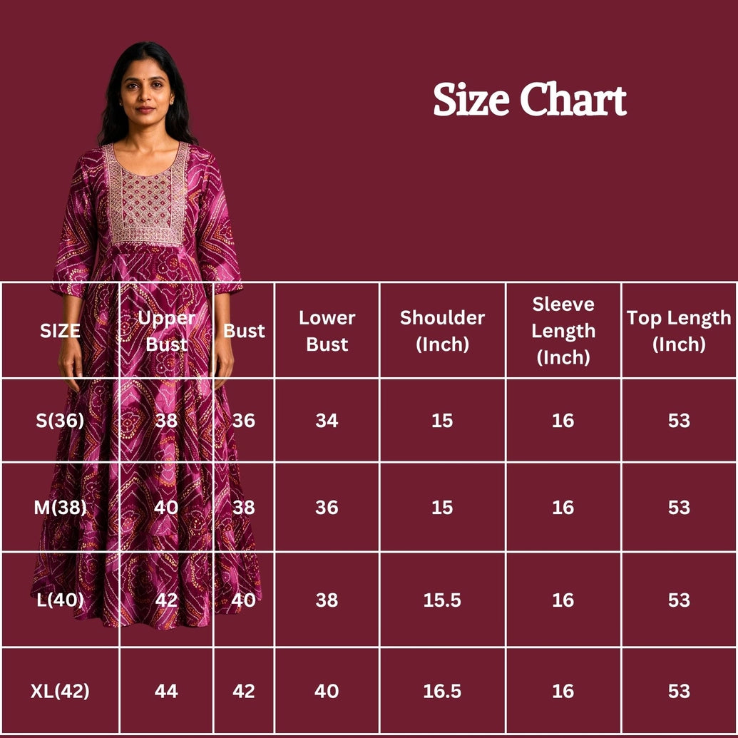 Magenta Rayon Anarkali Kurti with Golden Embroidery & Mirror Work, Embellished Neckline