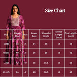 Magenta Rayon Anarkali Kurti with Golden Embroidery & Mirror Work, Embellished Neckline
