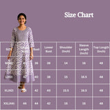 Lavender Cotton Anarkali Kurti Gown with Geometric Floral Print & Silver Sequin Stripe Detail