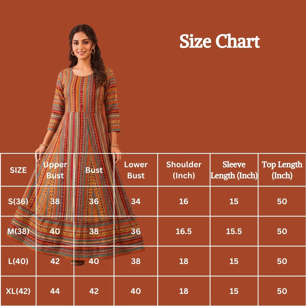 Multicolor Rayon Anarkali Floral Kurti with Stone Work, Round Neck 3/4 Sleeves for Women