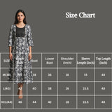 Black Cotton Anarkali Kurti Gown with Dori Design, Geometric Floral Print and Golden Piping Accents