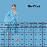 Sky Blue Cotton 3-Piece Kurti Set with Floral Print, Embroidered Neckline, Striped Pant and Matching Dupatta