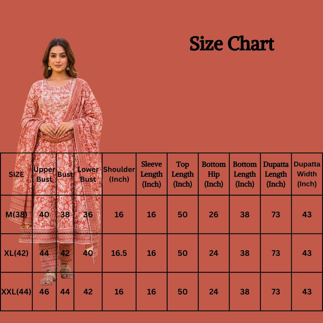 Pink Cotton 3-Piece Kurti Set with Embroidery, Frock Pant & Matching Dupatta