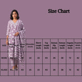 Purple Cotton Floral 3-Piece Kurta Set with Embroidered V-Neck, Elastic Pant & Dupatta