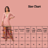 Pastel Pink Cotton 3-Piece Kurti Set with V-Neck Golden Embroidery, Sequins & Mirror Work, Pant & Dupatta