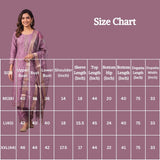 Mauve Pink Roman Silk 3-Piece Kurta Set with Embroidered Neckline, Elastic Pant & Printed Organza Dupatta