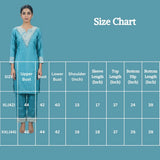 Teal Blue Glass Roman Co-Ord Kurti Set with Embroidered V-Neckline and Bead Detail