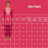 Pink Satin Kurti Set with Silver Geometric Embroidery and Elastic Waist Pant (2-Piece)
