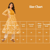 Orange Cotton Anarkali Kurti with Geometric & Floral Print and Silver Sequin Stripe, Dori Design for Women