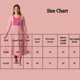 Pink Cotton Anarkali Kurti/Gown with Geometric Floral Dori Design & Silver Sequin Stripe Details