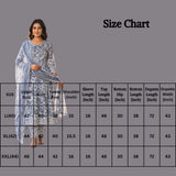 Grey Cotton 3-Piece Kurti Set with Floral Print, Embroidery Work, Frock Pant and Matching Dupatta
