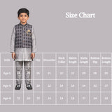 Boys Charcoal Grey Koti Kurta Set with Nehru Jacket, Printed Nehru Waistcoat and Matching Pants
