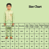 Boys Pista Green Koti Kurta Set with Printed Nehru Jacket, Matching Pants & Brooch, 3-Piece Traditional Outfit