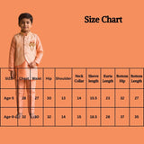 Peach Boys Koti Kurta Set with Printed Nehru Jacket, Cotton Kurta & Matching Pants, Decorative Brooch