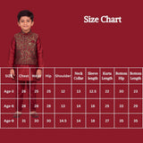 Maroon Boys Koti 3-Piece Kurta Set with Nehru Waistcoat, Matching Pants & Decorative Brooch