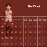 Boys Maroon 3-Piece Cotton Kurta Set with Printed Nehru Koti, Matching Pants & Decorative Brooch