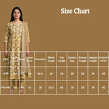 Mustard Yellow Cotton 3-Piece Kurti Set with Frock Pant & Floral Dupatta for Women