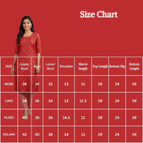 Red Rayon Printed Kurti & Pant 2-Piece Set with Elastic, Floral & Geometric Motifs, 3/4 Sleeves