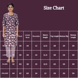 Purple Floral Rayon Kurti with Elastic Pant 2-Piece Set for Women | Round Neck Button Placket 3/4 Sleeves
