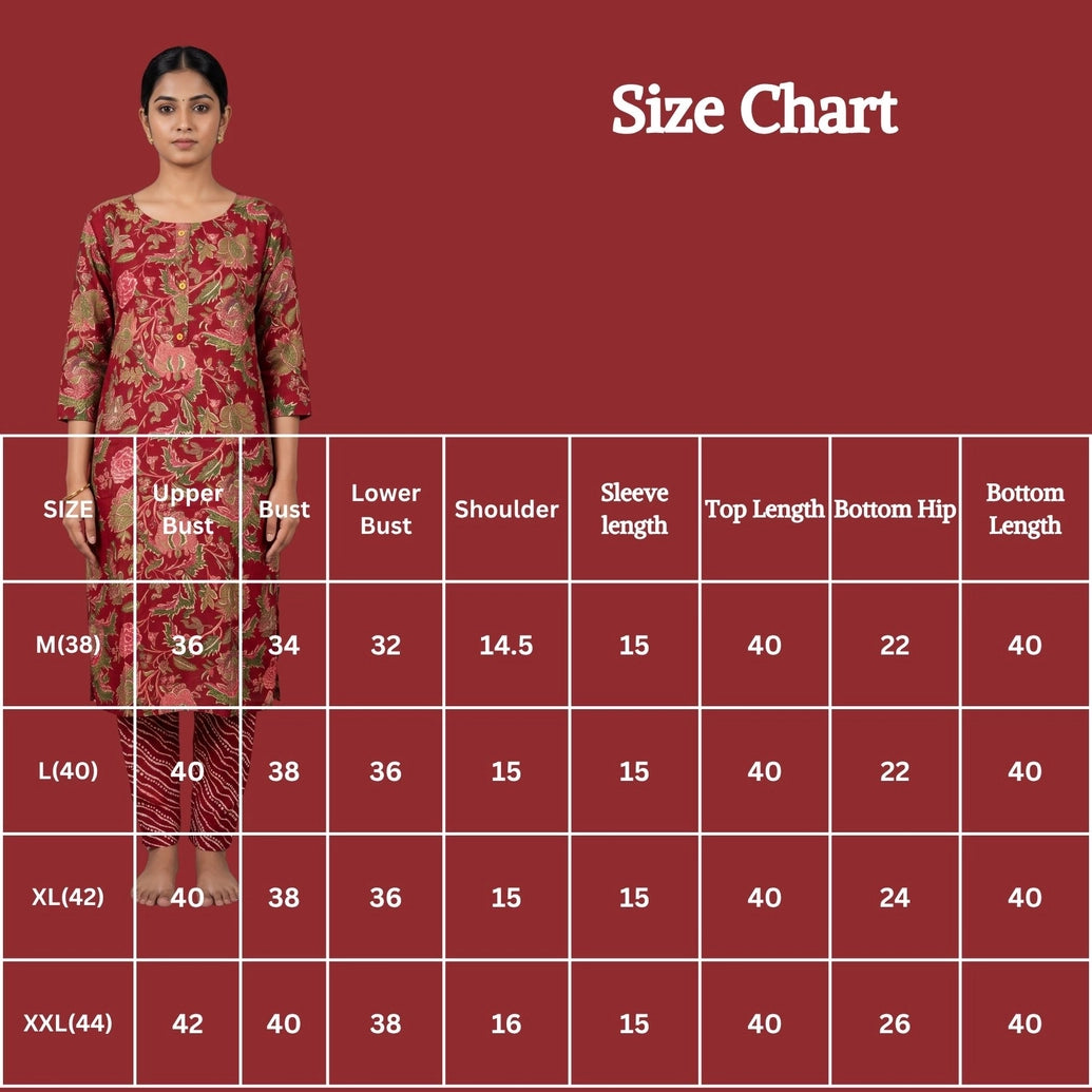 Maroon Rayon Floral Kurti with Printed Pant 2-Piece Set | Round Neck Front Button Design