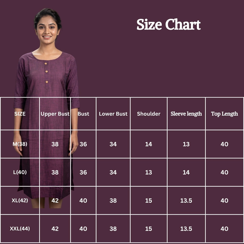 Purple Two-Tone Printed Straight Kurti with Round Neck, 3/4 Sleeves & Front Button Detail