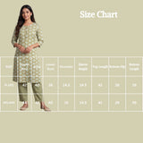Green Rayon Kurti & Pant 2-Piece Set with Geometric Diamond Foil Print, Round Neck, 3/4 Sleeves