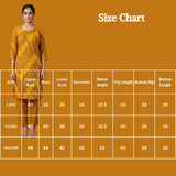 Mustard Yellow Rayon 2-Piece Kurti Set with Geometric Print & Elastic Pant for Women