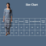 Slate Blue Rayon 2-Piece Kurti with Elastic Pant, Geometric All-Over Print, Round Neck & 3/4 Sleeves