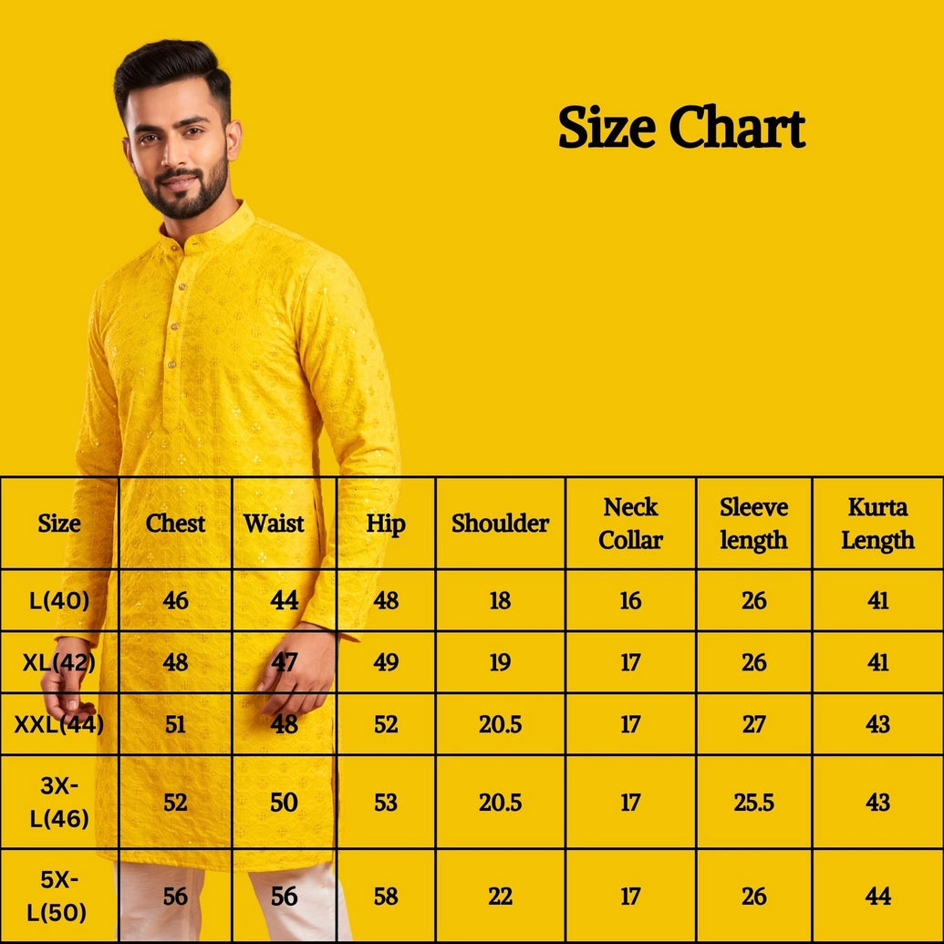 Men Yellow Lakhnavi Kurta with Embroidered Pattern, Ethnic Festive Wear for Kurta Pyjama