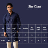 Men’s Navy Blue Lakhnavi Kurta with Sequined Motif Work, Mandarin Collar, Regular Fit