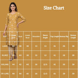 Mustard Yellow Rayon 2-Piece Kurti Set with Printed Elastic Pant, Round Neck 3/4 Sleeves