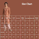 Rust Brown Rayon 2-Piece Kurti Set with Elastic Pants, Floral Foil Print, Round Neck 3/4 Sleeves
