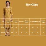 Mustard Yellow Rayon 2-Piece Kurti Set with Elastic Waist Pant & Geometric Print, 3/4 Sleeves