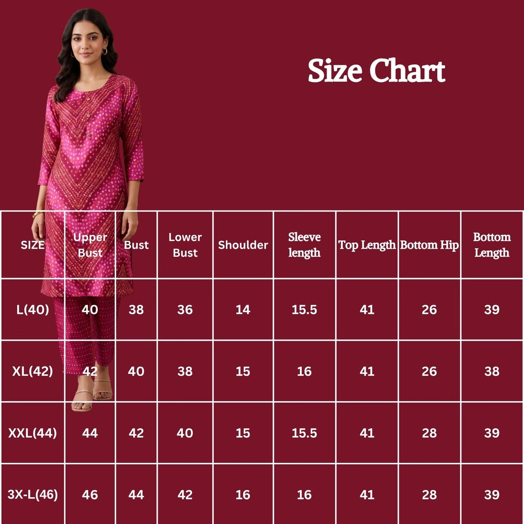 Pink Rayon Geometric Print Kurti with Elastic Pant 2-Piece Set for Women