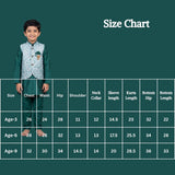 Boys Aqua Green Koti Kurta Set with Printed Sleeveless Waistcoat, Cotton 3-Piece Ethnic Outfit