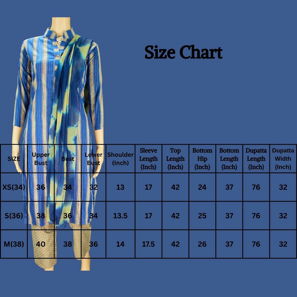 Elegant Blue Cotton Kurti Co-Ord Set with Pant and Dupatta