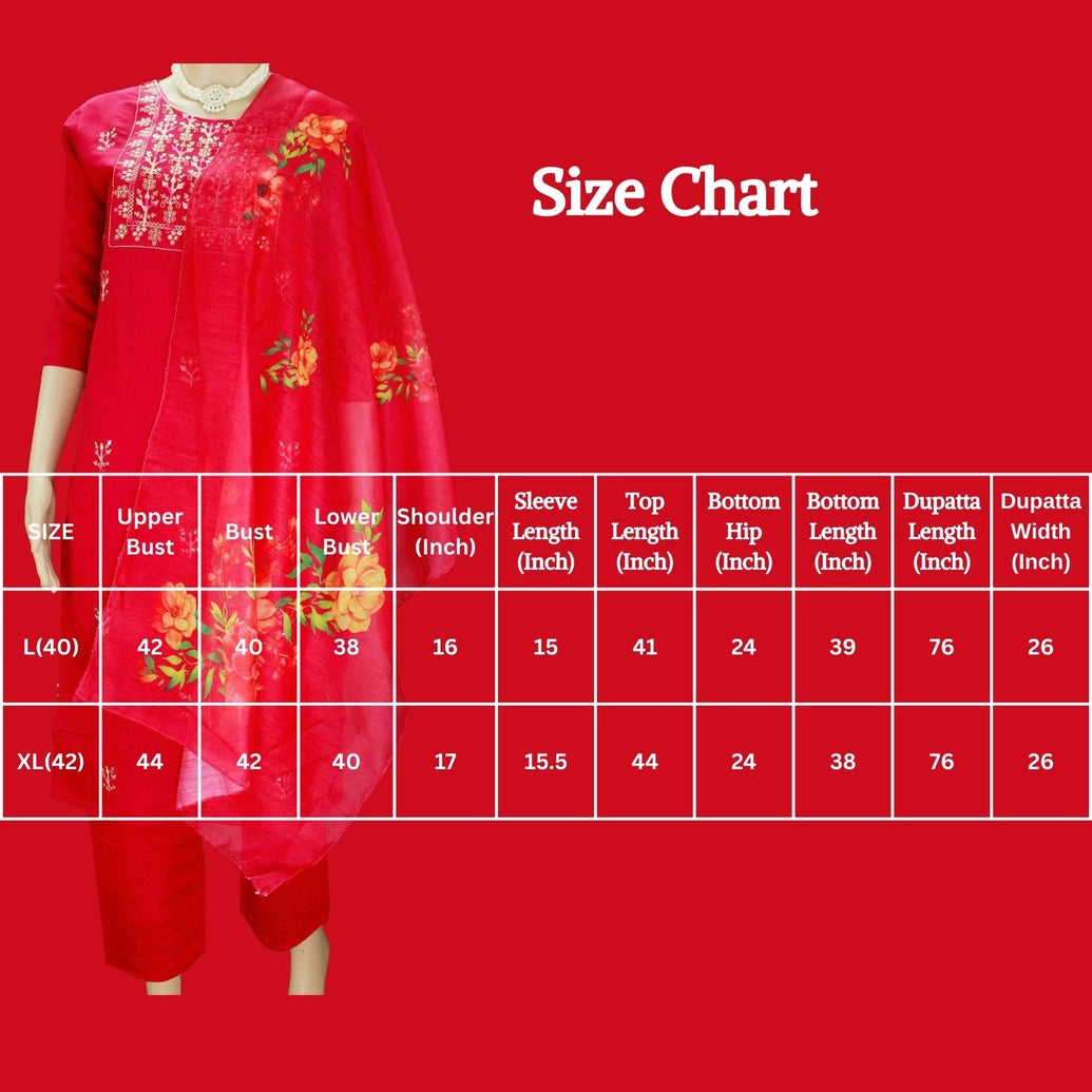 Elegant Dark Pink Roman Silk 3-Piece Kurta Set