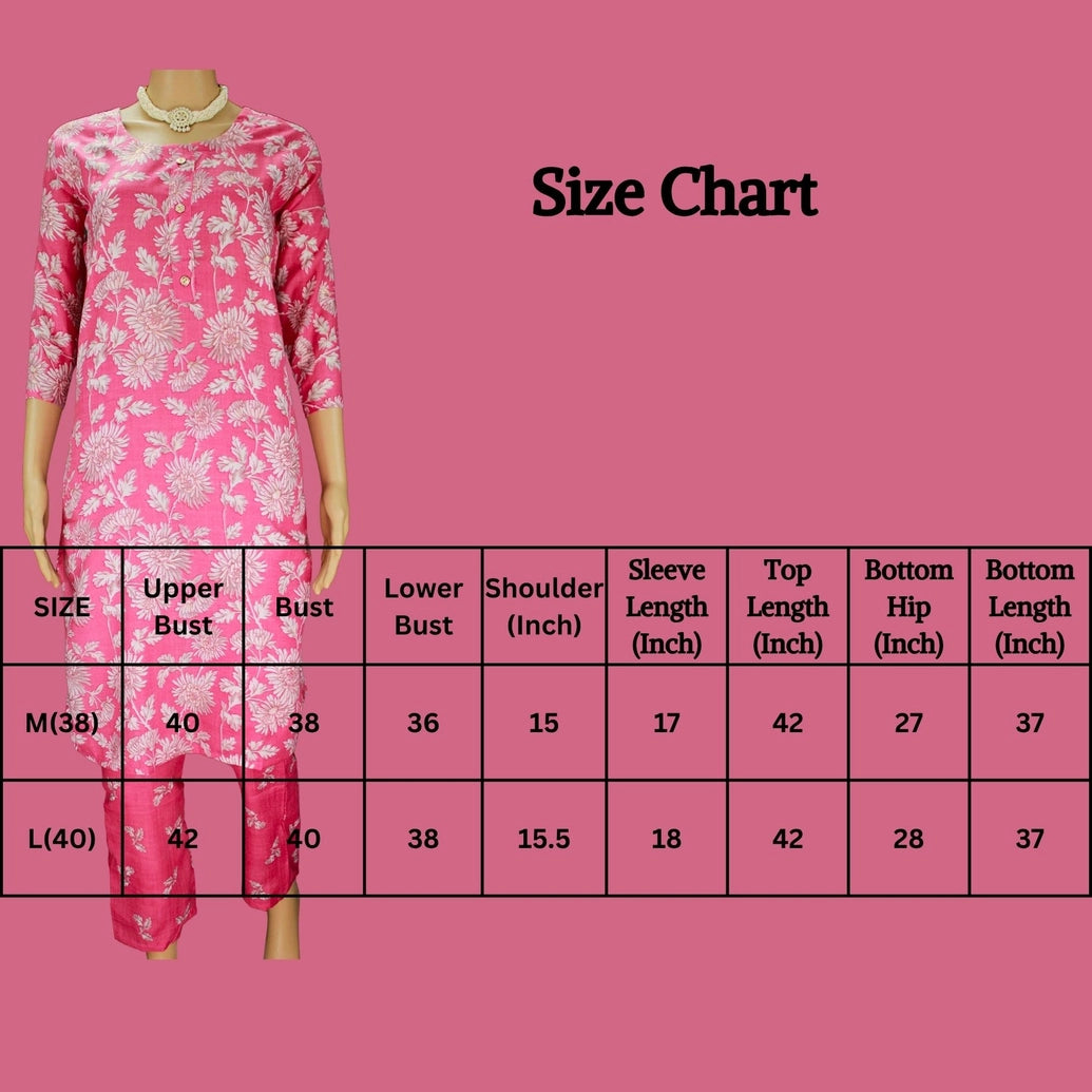 Cotton Pink Kurta Set with Floral Design for Women