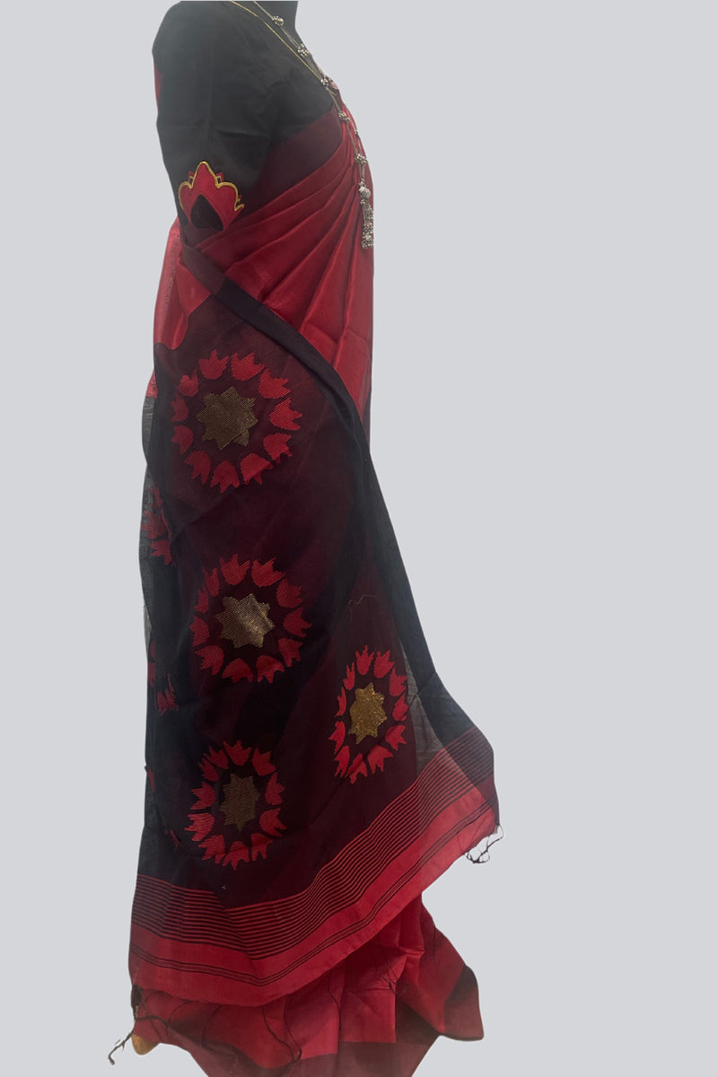 Matka Silk Saree with Fully Stitched Blouse
