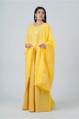 Chic Georgette Long Gown with Sequin Embellishments in Yellow