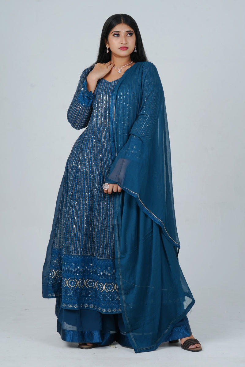 Unique Georgette Salwar Suit with Skirt - Embelished with Sequin Work