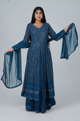 Unique Georgette Salwar Suit with Skirt - Embelished with Sequin Work