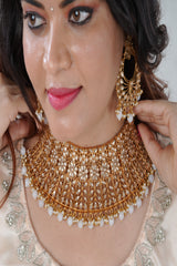 Regal Kundan Necklace Set with Tikka, Gold-Plated & Pearl-Adorned