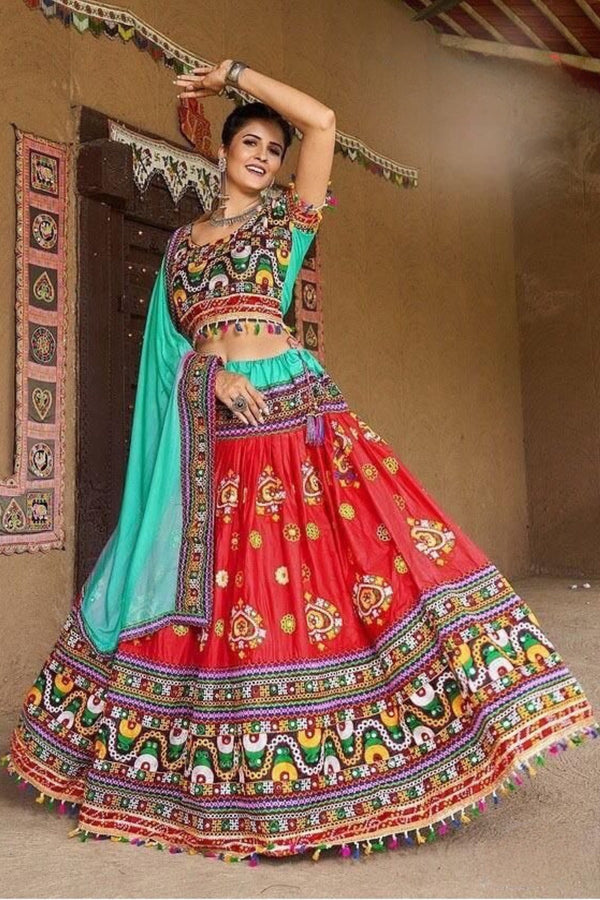 Stunning Designer Party Wear Lehenga | Cotton Fabric | Mirror Work