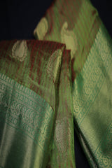 Grand Dual-Shade Semi-Silk Saree with Kanchi Border & Intricate Zari Details